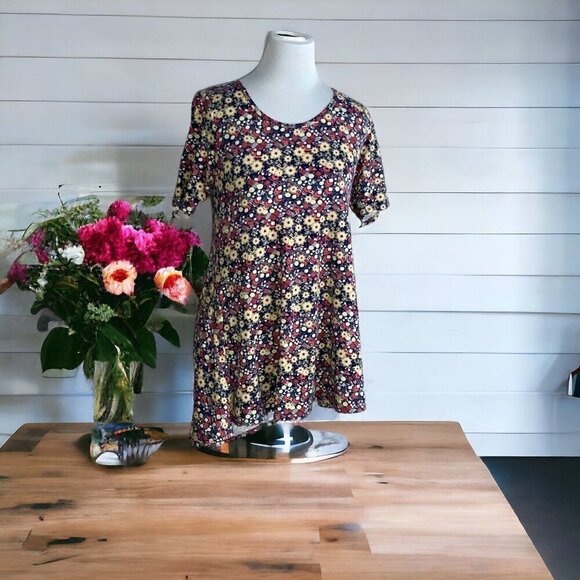 Lularoe ladies floral Perfect T asymmetrical pullover cotton tunic scoop neck XS - Picture 6 of 10